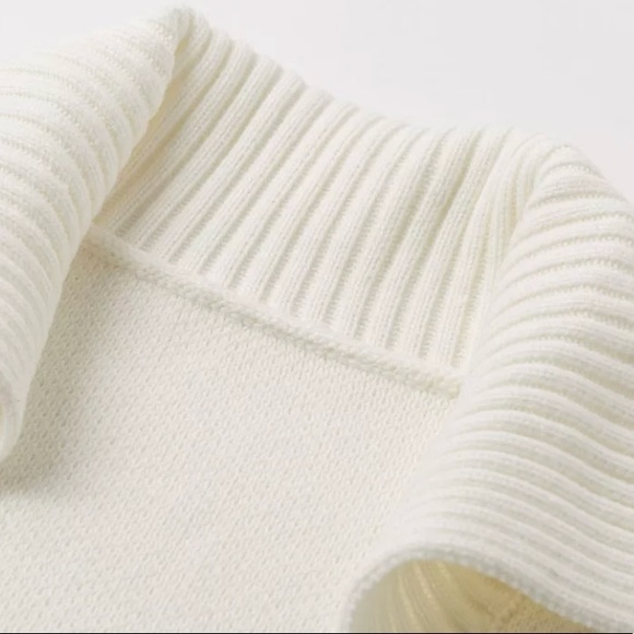 Ivory Ribbed Sleeve Collared Button Up Cardigan - Picture 5 of 6